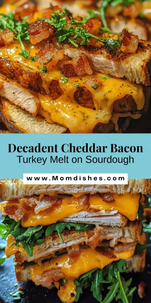 Transform your lunch hour with this Cheddar and Bacon Turkey Melt on Sourdough! This sandwich combines savory sharp cheddar, crispy bacon, and tender turkey on a tangy sourdough base for an irresistible flavor explosion. Easy to make and perfect for any meal, follow our simple steps to create this culinary delight at home. Bring comfort food back to your table! #CheddarTurkeyMelt #SandwichLovers #ComfortFood #CookingAtHome #SourdoughDelight #FoodieFavorites