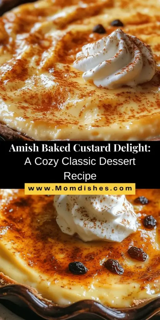 Discover the comforting allure of Amish Baked Custard Delight, a timeless dessert that evokes nostalgia and warmth. This creamy, rich custard is simple to make and perfect for family gatherings or festive occasions. With easy-to-follow steps, you can create a dish that captures the essence of traditional Amish cooking. Serve it chilled with whipped cream and a sprinkle of nutmeg for a delightful treat everyone will love. #AmishCustard #ComfortFood #DessertRecipes #BakingTraditions #HomemadeDelight