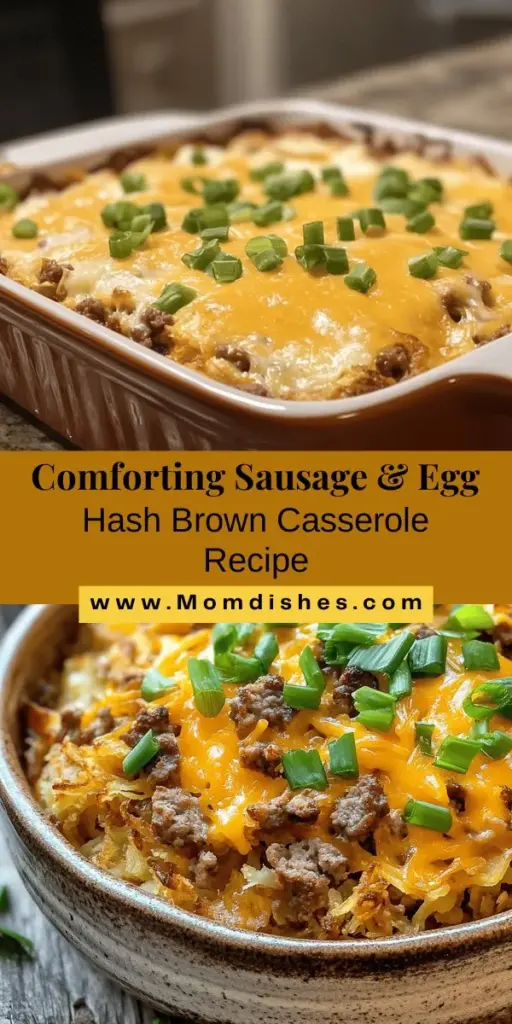 Indulge in the warmth and comfort of our Savory Sausage & Egg Hash Brown Casserole! Perfect for breakfast, brunch, or a cozy dinner, this easy-to-make dish combines savory sausage, creamy eggs, and crispy hash browns for a crowd-pleasing meal. Customize it with your favorite veggies or cheeses and enjoy the nostalgia of comforting home-cooked flavors. Ideal for gatherings or family time! #CasseroleRecipe #Breakfast #ComfortFood #EasyRecipes #BrunchIdeas