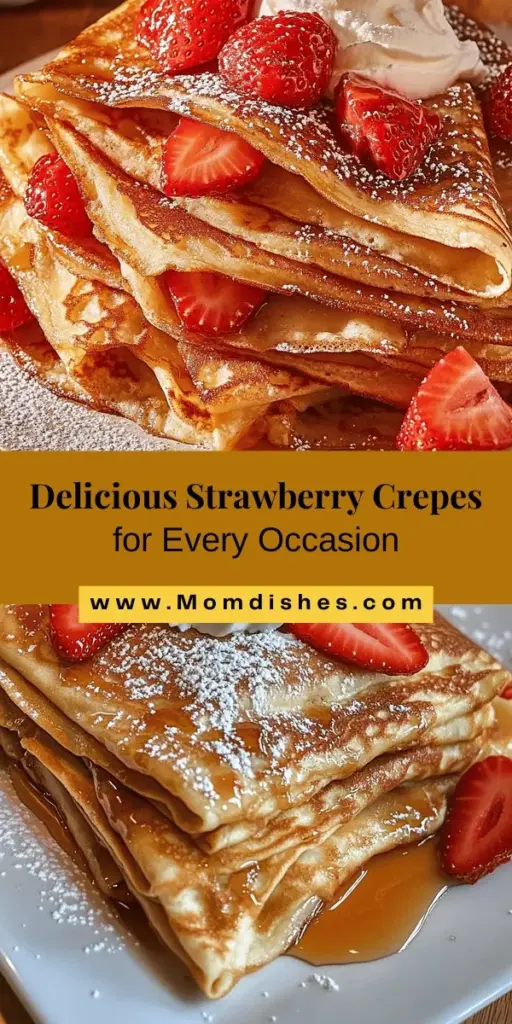 Indulge in the delightful world of strawberry crepes, a versatile treat perfect for breakfast, dessert, or brunch. With a light, tender crepe wrapped around sweet, juicy strawberries, every bite is a burst of flavor. This easy-to-follow guide walks you through creating these delicious crepes from scratch, including tips on selecting the best ingredients. Elevate your culinary skills and impress your loved ones with this charming dish! #StrawberryCrepes #Homemade #BreakfastIdeas #DessertRecipes #Foodie