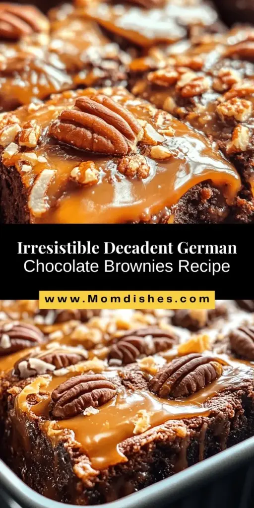 Satisfy your chocolate cravings with these Decadent German Chocolate Brownies! Featuring rich layers of chocolate, sweet coconut, crunchy pecans, and a luscious caramel swirl, this dessert elevates any occasion. Easy to make and irresistibly delicious, each bite is a treat for your senses. Perfect for family gatherings or a delightful evening treat. Get the recipe and indulge today! #Brownies #GermanChocolate #Dessert #Baking #ChocolateLovers #YummyTreats #HomeBaking