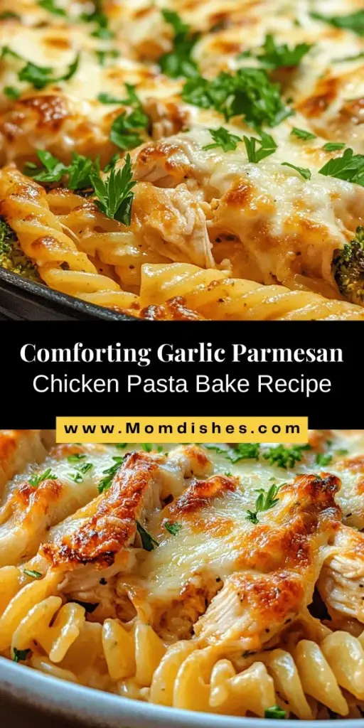 Indulge in the comforting flavors of Garlic Parmesan Chicken Pasta Bake! This family-friendly dish combines tender chicken, rotini pasta, and broccoli in a creamy garlic sauce that’s both rich and satisfying. Perfect for weeknight dinners, it’s simple to make in under an hour and packed with nutrients. Your loved ones will love every bite! Discover how to prepare this delicious bake and enjoy a perfect blend of texture and taste. #PastaBake #FamilyDinner #ComfortFood #GarlicParmesan #EasyRecipes