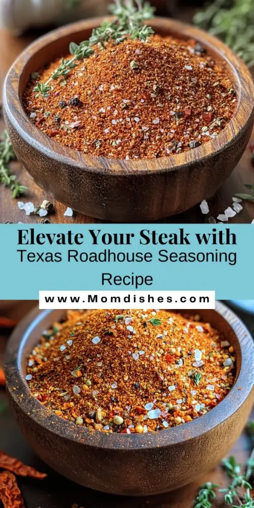 Discover how to elevate your steak game with the perfect Texas Roadhouse-style seasoning! This flavorful blend combines savory, spicy, and sweet elements to transform any steak cut into a mouthwatering dish. Learn about the essential ingredients like kosher salt, black pepper, smoked paprika, and more. Enjoy steakhouse-quality meals at home with simple preparation tips and cooking methods. Get ready to savor every bite! #SteakSeasoning #TexasRoadhouse #HomeCooking #FlavorfulMeals #CookingTips