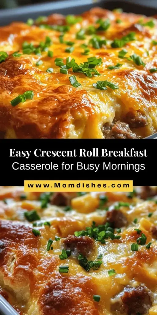 Start your day right with the Rise & Shine Crescent Roll Breakfast Casserole! This delicious and easy-to-make dish combines buttery crescent rolls, eggs, savory meats, and fresh veggies, perfect for busy mornings or weekend brunches. It's customizable to fit any taste and can be prepared in advance for ultimate convenience. Enjoy a nourishing breakfast that brings family and friends together. Try it today! #BreakfastCasserole #EasyRecipes #BrunchIdeas #CrescentRolls #HealthyEating