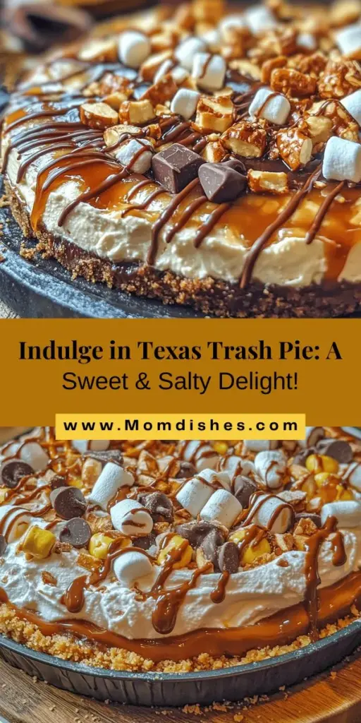 Discover the delightful world of Texas Trash Pie, a scrumptious dessert that combines creaminess, crunch, sweetness, and saltiness into one irresistible treat. Perfect for summer barbecues or holiday gatherings, this no-bake pie features a graham cracker crust, cream cheese filling, chocolate and peanut butter chips, and a medley of sweet and salty toppings. Easy to make, this pie is a crowd-pleaser that showcases the creativity of Texan home cooks! #TexasTrashPie #Dessert #Baking #SweetTreats #PieRecipes #ComfortFood