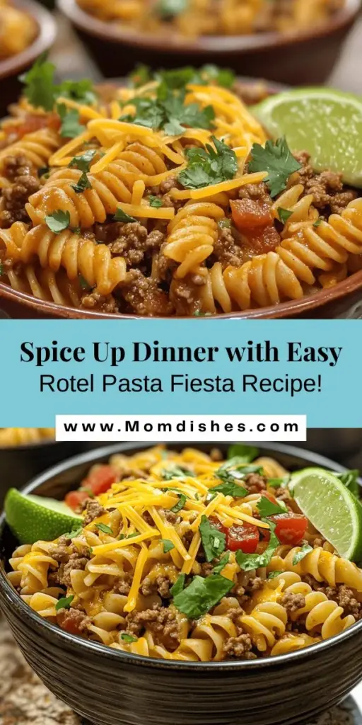 Elevate your dinner routine with this vibrant and easy Rotel Pasta Fiesta recipe! This Tex-Mex inspired dish features creamy rotini pasta, savory ground meat, and the zesty kick of Rotel tomatoes with green chilies. Loaded with fresh ingredients like garlic, corn, and cilantro, every bite is a delightful burst of flavor. Perfect for busy weeknights or gathering with friends, this recipe is sure to impress. Get cooking and enjoy a fiesta of flavors! #PastaRecipes #TexMex #Rotel #DinnerIdeas #QuickMeals