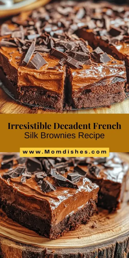 Indulge in the ultimate dessert experience with Decadent French Silk Brownies! This recipe features a rich, fudgy brownie base topped with an airy French silk layer, creating a delightful contrast in textures and flavors. Perfect for special occasions or a sweet treat at home, these brownies are sure to impress. Using high-quality ingredients ensures a delicious outcome that everyone will love! #Brownies #Dessert #Baking #FrenchSilk #ChocolateLovers #RecipeIdeas