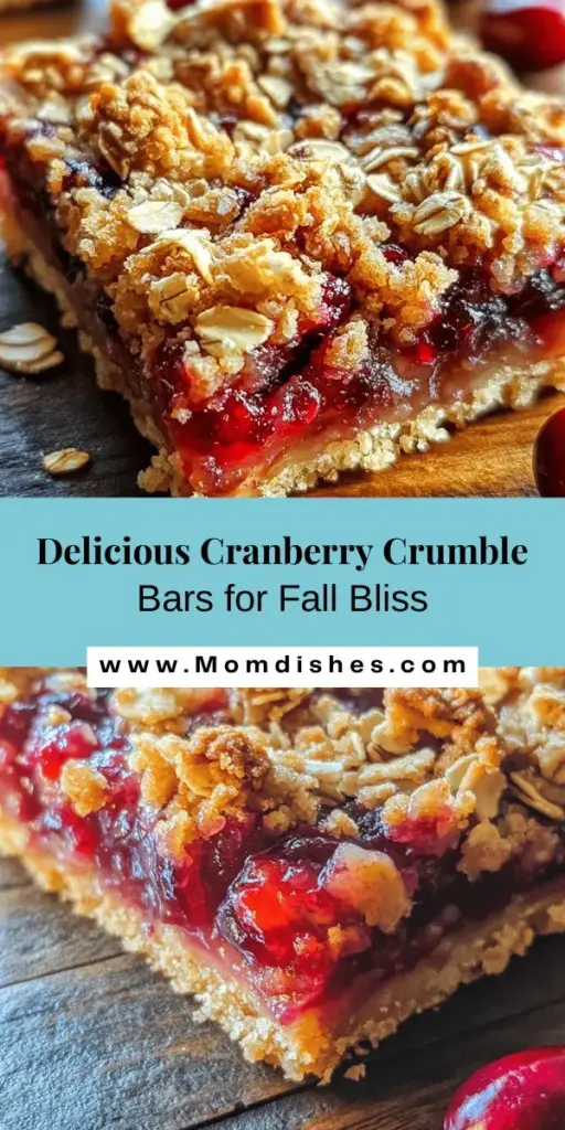 Discover the irresistible flavors of fall with these delightful cranberry crumble bars! Bursting with the perfect balance of sweet and tart, they're an ideal treat for any autumn gathering or cozy afternoon. Easy to make, these bars feature a golden crumble topping and luscious cranberry filling that will leave you craving more. Perfect for Thanksgiving or simply enjoying with a warm drink, these bars are a tasty way to celebrate the season. #CranberryCrumbleBars #FallBaking #DessertRecipes #CozyTreats