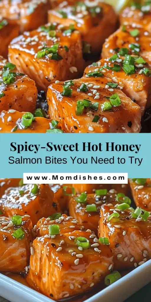 Looking for a delicious and easy weeknight meal? Try these Spicy-Sweet Hot Honey Salmon Bites! Perfectly marinated with a blend of hot honey, garlic powder, and smoked paprika, they're a flavorful treat that will impress your family and friends. Super quick to prepare and bake, these bites offer a mouthwatering balance of sweet and spicy. Serve with rice and veggies for a complete meal! #SalmonBites #HotHoney #EasyRecipes #DinnerIdeas #HealthyEating