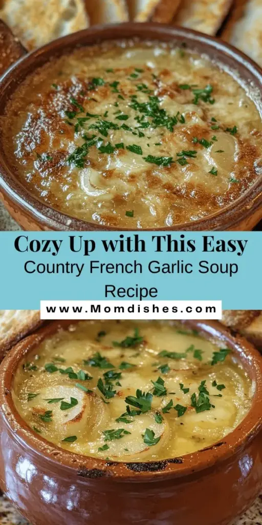 Warm your soul with this authentic Country French Garlic Soup recipe! Packed with the rich flavors of garlic, creamy potatoes, and aromatic herbs, it's the perfect comforting dish for chilly evenings. Simple to prepare with pantry staples, this soup is both nutritious and delicious. Serve it with crusty bread for a true French experience. Enjoy the cozy essence of rustic cooking with each satisfying spoonful. #GarlicSoup #FrenchCooking #ComfortFood #Recipe #HealthyEating #Foodie