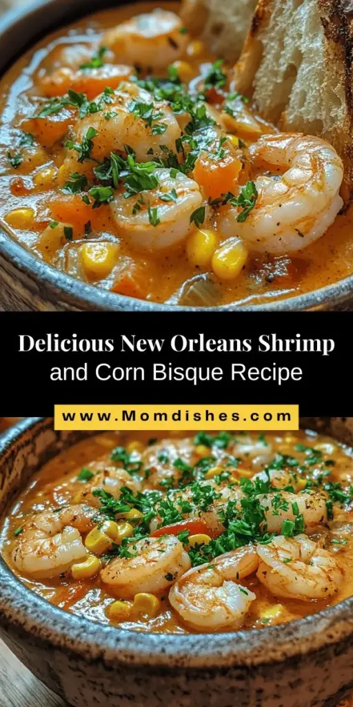 Experience the soulful flavors of New Orleans with this Shrimp and Corn Bisque recipe! Blending fresh shrimp and sweet corn in a rich, creamy broth, it's a comforting dish that reflects the city’s culinary heritage. Perfect for family gatherings or special occasions, this bisque is as satisfying as it is delicious. Dive into the spirit of the Bayou in your own kitchen! #ShrimpBisque #NewOrleansCuisine #SouthernCooking #SeafoodLovers #ComfortFood