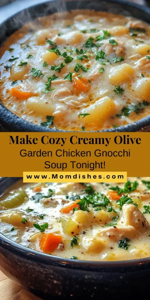 Warm up with a comforting bowl of Creamy Olive Garden Chicken Gnocchi Soup! This delightful dish blends tender chicken, fluffy gnocchi, and a velvety cream broth, making it a perfect meal for cozy evenings or gatherings with loved ones. Dive into a rich culinary experience with fresh vegetables, aromatic herbs, and indulgent flavors that unite in every spoonful. Ready to create your own masterpiece at home? #ChickenGnocchiSoup #ComfortFood #OliveGarden #RecipeIdeas #CulinaryDelight #SoupLove #CozyEats