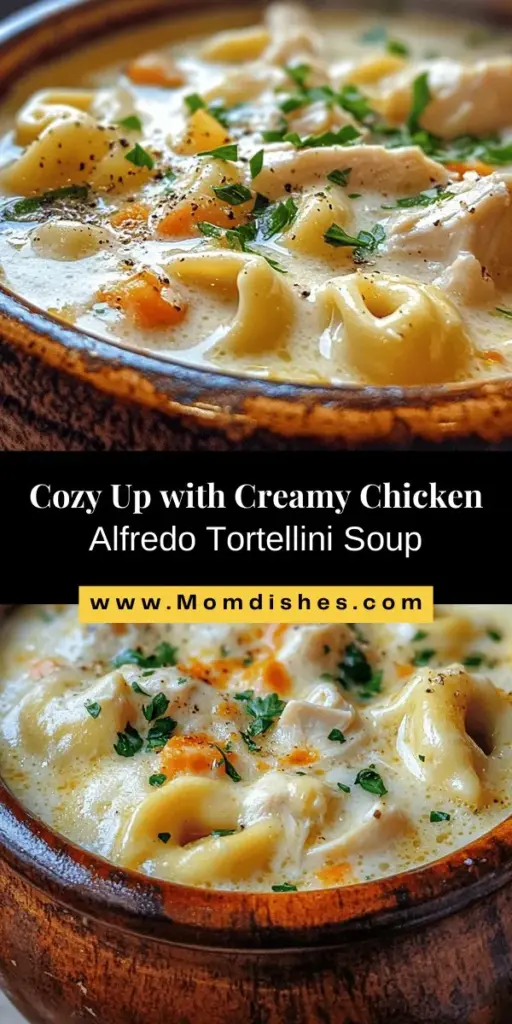 Warm up your evenings with a delicious bowl of Creamy Chicken Alfredo Tortellini Soup. This comforting dish combines the richness of Alfredo sauce, tender chicken, and fresh vegetables into a satisfying meal that’s perfect for any night of the week. Easy to make and packed with flavor, it's sure to become a family favorite. Enjoy the warmth and nourishment this creamy soup provides! #ComfortFood #ChickenAlfredo #SoupRecipe #Tortellini #EasyDinner #HomeCooking #HealthySoup