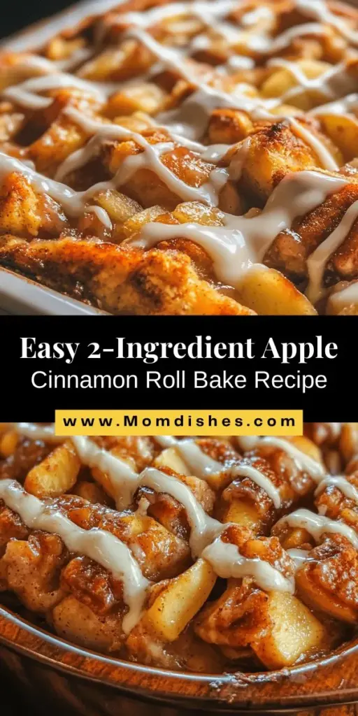 Indulge in the warmth of comfort food with this simple 2-Ingredient Apple Cinnamon Roll Bake! Perfect for any occasion, this delightful recipe combines fluffy cinnamon rolls with sweet apple pie filling, making it a crowd-pleaser. Ideal for busy days or spontaneous gatherings, just assemble the dough and filling, bake, and enjoy! Customize with nuts or caramel for an extra twist. Try it today! #AppleCinnamonRollBake #EasyDesserts #BakingJoy #ComfortFood #2IngredientRecipes #AppleDessert