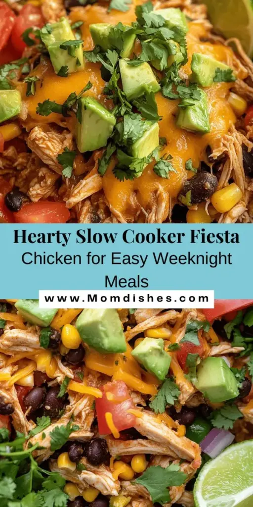 Discover the deliciousness of Slow Cooker Fiesta Chicken, a vibrant, hearty dish perfect for busy weeknights or casual gatherings. This recipe combines tender chicken, black beans, corn, and zesty tomatoes for a flavor explosion that’s easy to prepare. With its nutritional benefits and versatile serving options, this fiesta chicken will surely impress your family and friends. Get ready to celebrate flavors! #SlowCooker #FiestaChicken #DinnerIdeas #MealPrep #HealthyEating #ComfortFood #Foodie