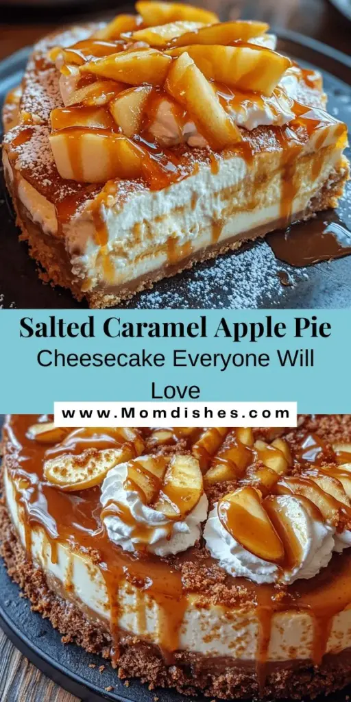 Discover the perfect blend of flavors with Salted Caramel Apple Pie Cheesecake, a dessert that combines creamy cheesecake, tart apples, and a drizzle of rich salted caramel. This stunning treat is great for holidays, birthdays, or simply indulging at home. Impress your guests with a slice of this luxurious dessert, balancing nostalgia and gourmet appeal. Ready to make magic in your kitchen? #Dessert #Cheesecake #ApplePie #SaltedCaramel #Baking #HomemadeGoodness