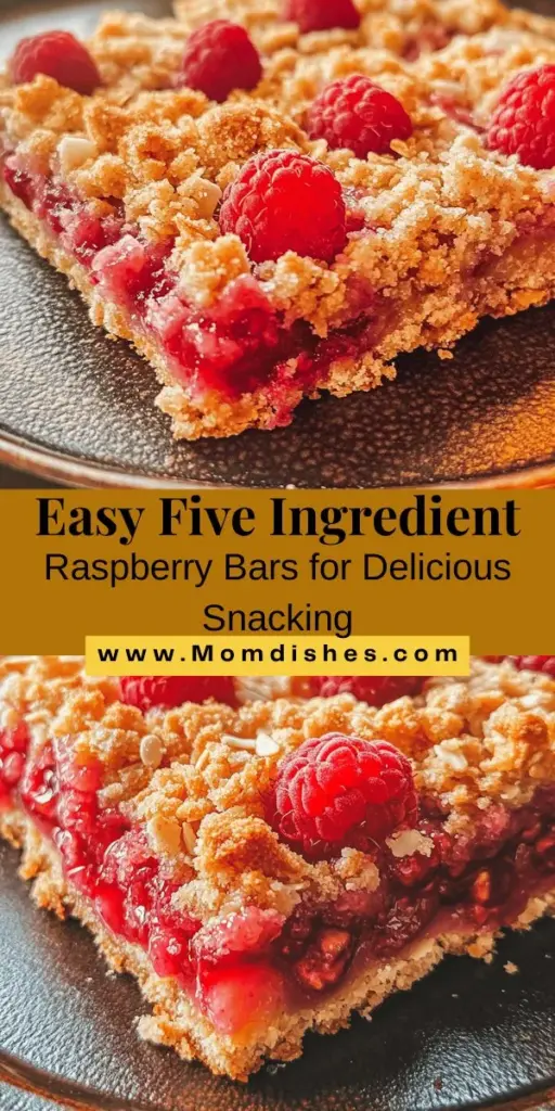 Indulge in the deliciousness of Fabulous Five Ingredient Raspberry Bars! This simple recipe proves that minimalism in baking can lead to a delightful treat. Made with rolled oats, almond flour, fresh raspberries, coconut oil, and natural sweeteners, these bars are not only easy to make but also healthy. Perfect for snacks or dessert, they’re packed with flavor and nutrients. Try this guilt-free dessert today! #RaspberryBars #HealthyDessert #SimpleBaking #CleanEating #MinimalistBaking