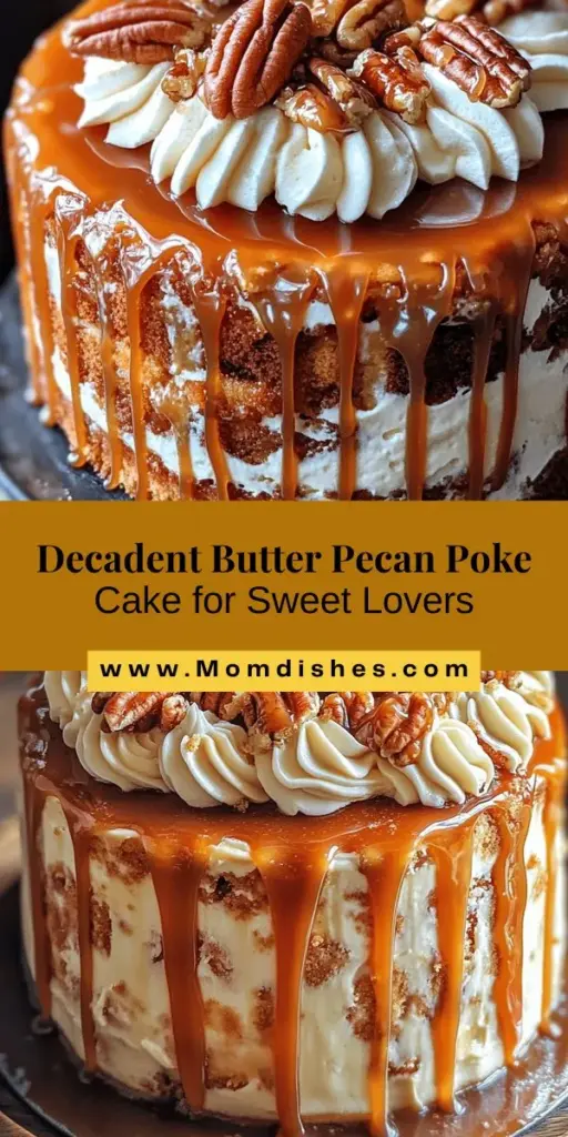 Indulge in the delightful flavors of Butter Pecan Praline Poke Cake, a must-try for sweet lovers! This moist cake features buttery layers infused with sweetened condensed milk and topped with crunchy pecans and luscious caramel. Perfect for gatherings or a cozy treat at home, it's easy to make and sure to impress your guests. Discover the joy of poke cakes today! #PokeCake #Dessert #Baking #SweetTreats #ButterPecan #Indulgent #HomeBaking #RecipeIdeas