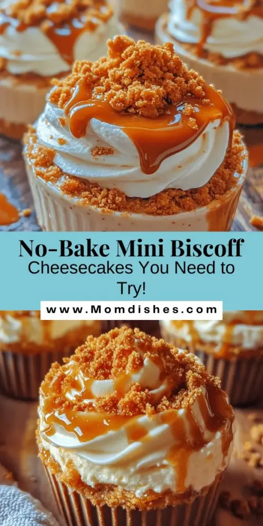 Indulge in the creamy delight of No-Bake Mini Biscoff Cheesecakes! These irresistible treats combine the rich flavor of Biscoff cookies with a smooth cheesecake filling, all with no baking required. Perfect for any occasion, they are simple to make and sure to wow your guests. Discover the joy of effortless desserts and bring a taste of indulgence to your table. Try this easy recipe to create your own mini cheesecakes today! #NoBake #Biscoff #Dessert #Cheesecake #EasyRecipes #SweetTreats