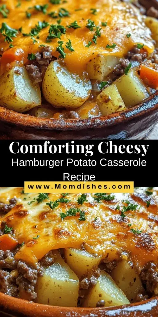 Discover the ultimate comfort food with this Cheesy Hamburger Potato Casserole! Perfect for family gatherings or busy weeknights, this hearty dish combines ground beef, tender potatoes, and a creamy sauce topped with gooey cheese. Easy to make and endlessly customizable, you can add your favorite veggies for a nutritious twist. Gather your loved ones and enjoy this satisfying meal together! #ComfortFood #Casserole #CheesyGoodness #FamilyDinner #Foodie #RecipeIdeas