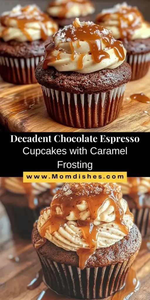 Indulge in the ultimate dessert experience with these chocolate espresso cupcakes topped with salted caramel buttercream. Combining rich chocolate, bold coffee notes, and a creamy frosting, these cupcakes are perfect for any occasion. Irresistible and delightful, they promise to impress friends and family alike. Try your hand at baking these decadent treats for your next celebration. #ChocolateEspressoCupcakes #SaltedCaramel #Baking #Dessert #CupcakeLovers #SweetTreats #HomeBaking