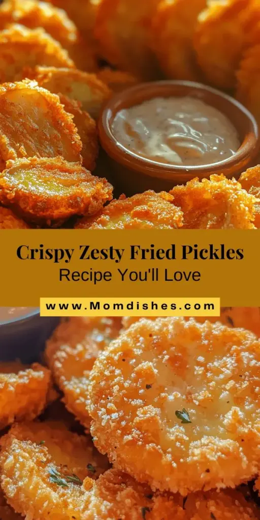 Craving a tasty snack? Try this crunchy zesty fried pickles recipe! With a perfect balance of tangy dill pickles, a crispy batter, and a spicy kick, these fried pickles are sure to impress at any gathering. Enjoy them with your favorite dipping sauces or incorporate them into burgers for an extra crunch. Follow our step-by-step guide to bring this Southern classic to your kitchen. Get ready to indulge in a deliciously crispy treat! #FriedPickles #SnackTime #SouthernCooking #HomemadeGoodness #PartyFood