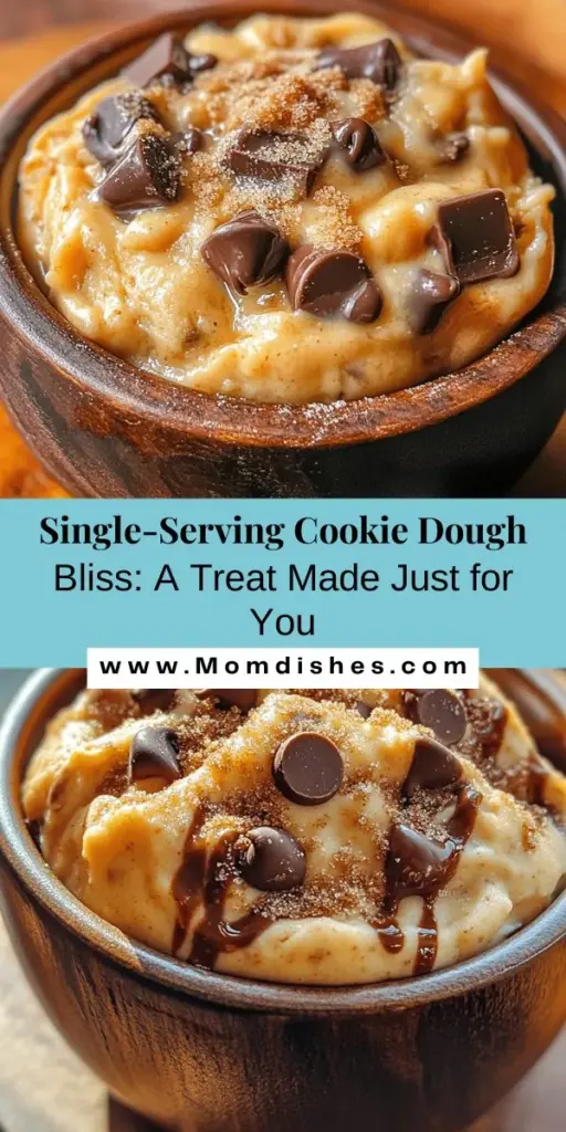 Indulge in the sweet nostalgia of cookie dough with this easy single-serving edible cookie dough recipe! Perfect for satisfying your cravings without making a whole batch, this treat is deliciously customizable and safe to eat. With simple ingredients like heat-treated flour and chocolate chips, you can whip it up in minutes. Enjoy this creamy, flavorful dessert tailored just for you! #CookieDough #SingleServing #Dessert #EdibleCookieDough #HomemadeTreats #SweetTooth