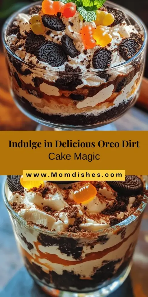 Indulge in the nostalgia of Oreo Dirt Cake, a fun and delicious dessert perfect for any gathering! With layers of crushed Oreos, creamy pudding, and optional gummy worms, this treat is sure to delight guests of all ages. Easy to prepare and customizable for dietary needs, it brings smiles and sweet memories to any occasion. Try it for your next party or family get-together! #OreoDirtCake #DessertRecipe #SweetTreats #BakingFun #PartyDesserts #NostalgiaDesserts