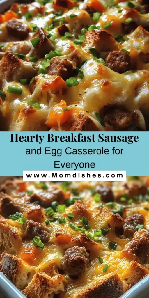 Start your mornings with a delicious Classic Breakfast Sausage and Egg Casserole! This hearty dish combines savory sausage, fluffy eggs, and toasted bread to create a comforting breakfast perfect for family gatherings or a busy weekday. Packed with protein and customizable with your favorite veggies and cheeses, it's a satisfying meal that everyone will love. Easy to make and even easier to share, this casserole is a must-try! #BreakfastCasserole #BrunchIdeas #HeartyBreakfast #EasyRecipes #FamilyMeals #CulinaryDelight