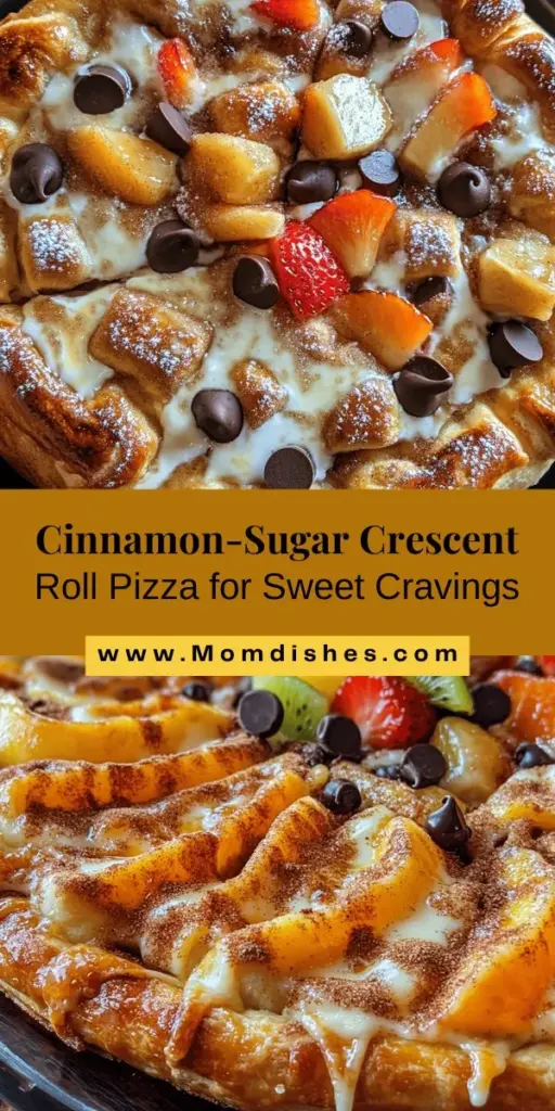 Indulge in the irresistible flavors of Cinnamon-Sugar Crescent Roll Pizza! This quick and easy dessert features soft crescent roll dough topped with a delicious cinnamon-sugar mix and creamy frosting. Perfect for parties or cozy nights in, this sweet twist on pizza is a treat everyone will love. Customize it with fruit or chocolate for an extra touch. Get ready to impress with this delightful recipe! #DessertIdeas #CrescentRollRecipes #SweetTreats #Foodie #EasyBaking #CinnamonSugar