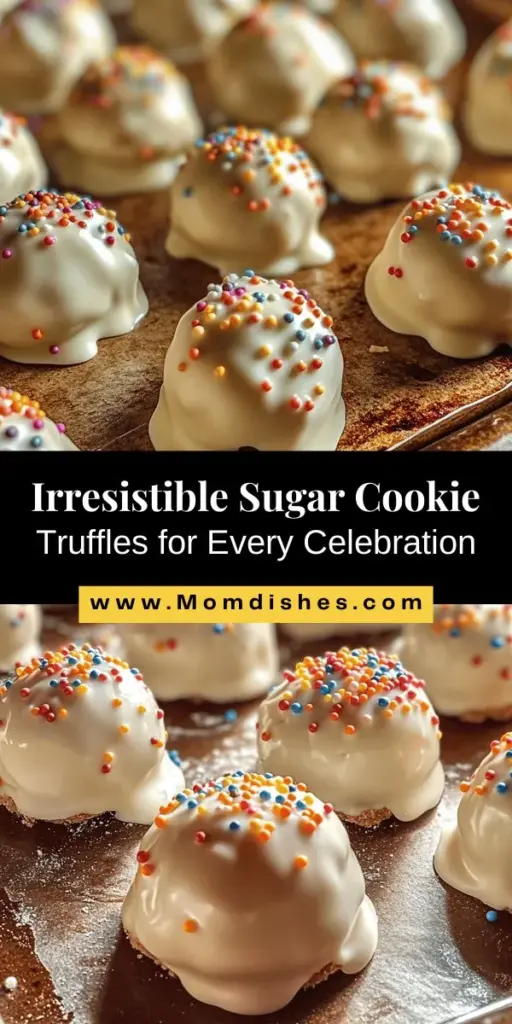 Indulge in the festive joy of sugar cookie truffles! These bite-sized treats blend the classic taste of sugar cookies with a creamy center and a sweet chocolate exterior. Perfect for any celebration, they are simple to make and endlessly customizable. With just a few ingredients, these delightful truffles are sure to impress at gatherings or satisfy your sweet tooth. Dive into the recipe now! #SugarCookieTruffles #Dessert #SweetTreats #BakingFun #HolidayBaking #YummyTreats #Foodie #RecipeIdeas