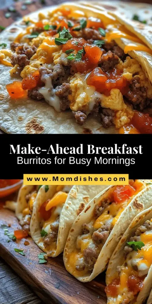 Start your mornings off right with these make-ahead freezer breakfast burritos! Perfect for busy schedules, these burritos are not only customizable but also packed with nutritious ingredients like eggs, veggies, and cheese. Simply prepare, freeze, and reheat for a convenient and delicious breakfast option any day. Say goodbye to sugary cereals and hello to a satisfying meal that fuels your day! #BreakfastBurritos #MealPrep #HealthyEating #BusyMornings #FreezerMeals #RecipeIdeas #HealthyBreakfast