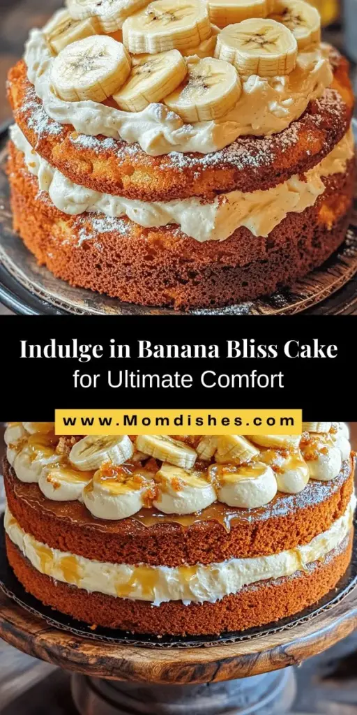 Bake your way to bliss with this Banana Bliss Cake! It's a moist and tender treat topped with tangy cream cheese frosting, perfect for any occasion. Made with ripe bananas, butter, sugar, and a simple mix of ingredients, even novice bakers can create this nostalgic dessert. Celebrate birthdays, gatherings, or indulge in a sweet craving—this cake is sure to impress! Try it today! #BananaBlissCake #HomemadeDesserts #BakingJoy #DeliciousTreats #CreamCheeseFrosting #SweetIndulgence