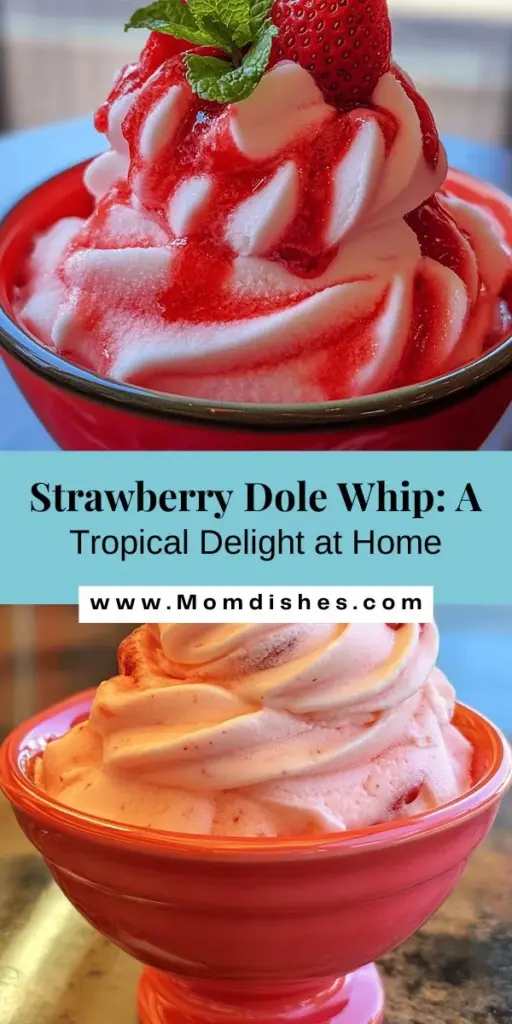 Indulge in the refreshing taste of Strawberry Dole Whip Delight, a delicious and healthier alternative to traditional ice cream! This creamy, fruity dessert combines frozen strawberries and coconut milk for a simple yet delightful treat suitable for any occasion. Perfect for summer picnics or cozy evenings, whip it up in minutes and enjoy guilt-free. Discover the joy of making this vibrant dessert at home! #StrawberryDoleWhip #FrozenTreats #HealthyDessert #SummerSnacks #HomemadeDelight