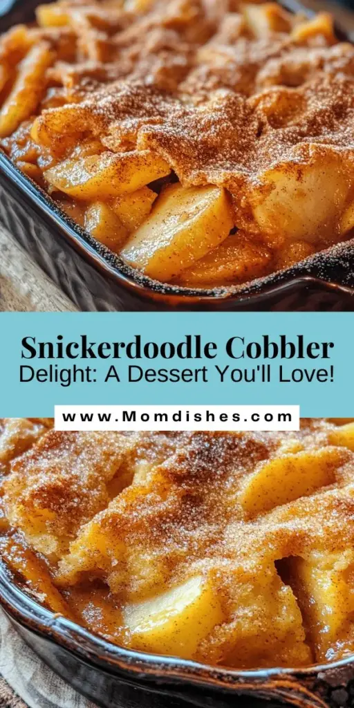 Indulge in a sweet experience with Snickerdoodle Cobbler Delight, where soft snickerdoodle cookies meet the warmth of apple cobbler! This unique dessert combines comforting flavors that are perfect for any occasion, sure to impress family and friends. Easy to make, this recipe celebrates the nostalgic charm of classic treats with a delicious twist. Get ready to delight your palate! #SnickerdoodleCobbler #DessertRecipe #BakingFun #CozyDesserts #SweetTreats #HomemadeGoodness