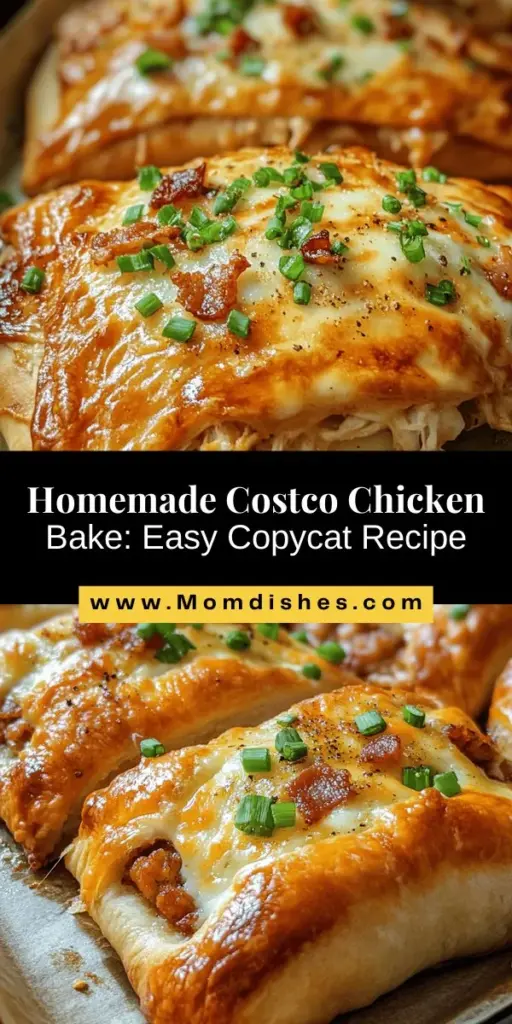 Craving that tasty Costco chicken bake? With this easy copycat recipe, you can make your own delicious version at home! Filled with tender rotisserie chicken, crispy bacon, gooey mozzarella, and zesty ranch dressing, these homemade delights are perfect for any occasion. Using store-bought pizza dough makes it quick and convenient. Impress your family and friends with this crowd-pleasing treat! #HomemadeChickenBake #CopycatRecipes #ComfortFood #CostcoInspired #EasyRecipes #FoodieFavorites