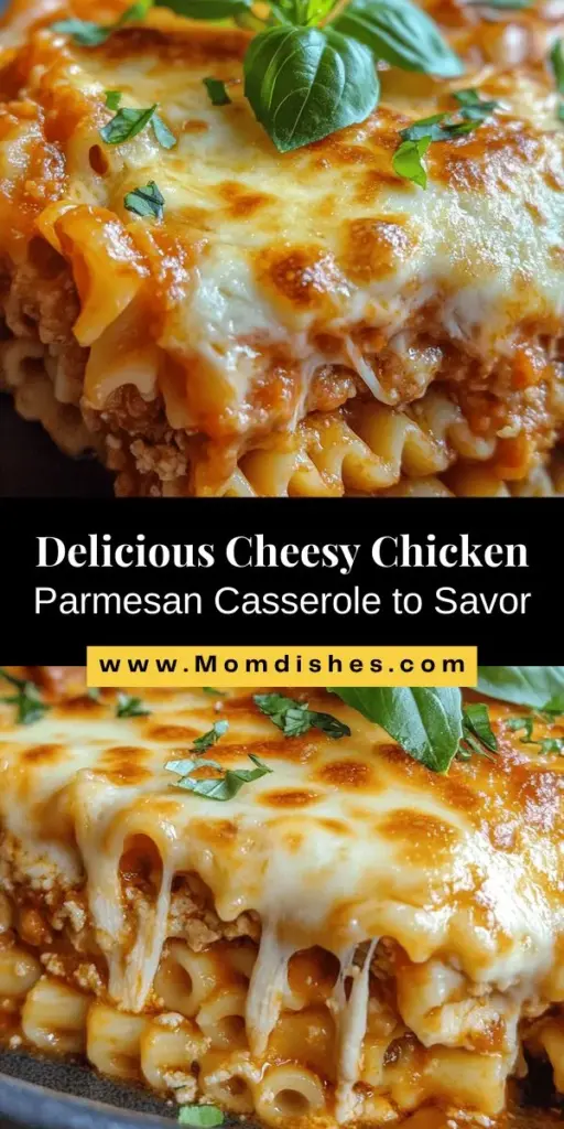 Gather the family for a cozy dinner with this Cheesy Chicken Parmesan Casserole! Packed with tender chicken, rotini pasta, gooey mozzarella, and a rich marinara sauce, it’s a comfort food classic that's easy to customize. Perfect for busy weeknights or entertaining, this dish will warm hearts and satisfy appetites. Try it today for a meal that everyone will love! #ChickenCasserole #ComfortFood #FamilyDinner #EasyRecipes #CheesyGoodness #PastaLovers