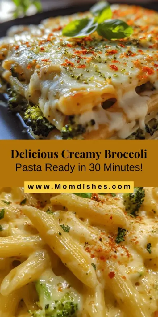 Discover the ultimate comfort food with this Creamy Broccoli Pasta recipe! Perfect for busy nights or impressing guests, this dish combines fresh broccoli, pasta, and a rich creamy sauce to create a meal that's both delicious and nutritious. In just under 30 minutes, you can whip up a creamy, flavorful dinner that everyone will love. Try personalizing it with your choice of pasta or add proteins for a heartier meal. #PastaRecipe #BroccoliPasta #ComfortFood #QuickDinner #HealthyEating