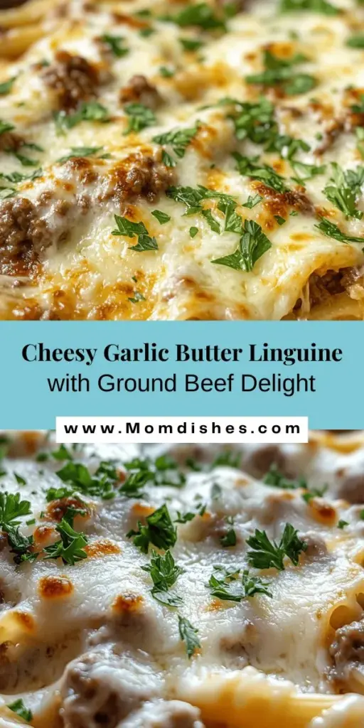 Discover the comforting flavors of Cheesy Garlic Butter Linguine Pasta with Savory Ground Beef! This dish features creamy linguine coated in rich garlic butter, paired with hearty ground beef and topped with bubbling cheese. Perfect for family dinners or casual gatherings, this recipe combines simple cooking techniques with delicious ingredients to create a meal everyone will love. Dive into a culinary adventure today! #PastaRecipe #ComfortFood #ItalianCuisine #Foodie #DinnerIdeas #Yummy #PastaLovers