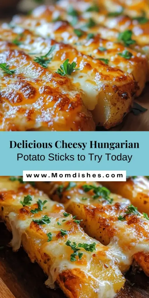 Discover the irresistible flavors of Cheesy Hungarian Potato Sticks! This delightful snack combines crispy, golden potatoes with gooey cheese, creating the perfect balance of textures and tastes. Ideal for gatherings or cozy nights in, these sticks are a fun twist on traditional Hungarian cuisine. Ready to impress your friends and family? Grab the recipe and start cooking! #CheesyHungarianPotatoSticks #SnackRecipes #ComfortFood #HungarianCuisine #Appetizers #EasyRecipes