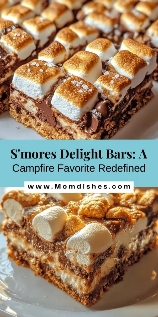 Indulge in the nostalgic flavors of campfire s'mores with these easy S'mores Delight Bars! Baked for convenience, they combine graham cracker, gooey marshmallows, and rich chocolate into a shareable treat perfect for any occasion. Ideal for parties, gatherings, or cozy nights at home, these bars capture the essence of summer fun year-round. Get ready to impress your friends and family with this delicious dessert! #S'moresDelightBars #DessertRecipes #EasyBaking #SweetTreats #DesserOfTheDay