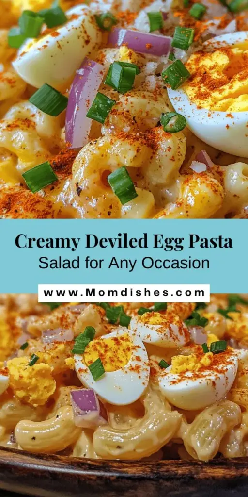 Looking for a delicious and satisfying side dish for your next gathering? Try Deviled Egg Pasta Salad! This creamy and flavorful dish combines the classic taste of deviled eggs with hearty elbow macaroni, making it a perfect addition to picnics, potlucks, and family dinners. Easy to prepare ahead of time, it's a crowd-pleaser that’s sure to impress! Check out the recipe and tips for a delightful twist on a classic favorite! #DeviledEggPastaSalad #PastaSalad #EasyRecipes #Foodie #PotluckIdeas #DeliciousDishes