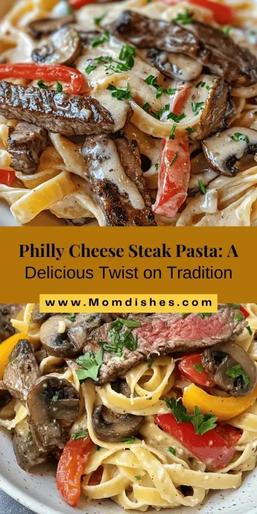 Dive into the flavors of Philadelphia with this delicious Philly Cheese Steak Pasta recipe that transforms the iconic sandwich into a creamy, comforting dish. Combining tender ribeye steak, sautéed veggies, and rich provolone cheese with fettuccine, this meal is perfect for busy weeknights. Quick, satisfying, and utterly delightful, it’s sure to become a favorite at your dinner table. Try it tonight and savor every bite! #PhillyCheeseSteakPasta #PastaRecipe #ComfortFood #DinnerIdeas #EasyRecipes