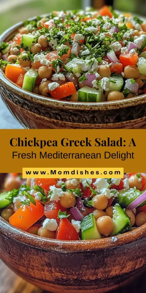 Discover the vibrant flavors of the Mediterranean with this Refreshing Chickpea Greek Salad! Packed with protein-rich chickpeas, fresh vegetables, Kalamata olives, and creamy feta, it's a nutritious delight perfect for any meal. This easy-to-make salad is not only refreshing but also customizable for vegan or vegetarian diets. Enjoy it as a light lunch, side dish, or picnic favorite. Bring a taste of Greece to your table today! #ChickpeaSalad #MediterraneanDiet #HealthyEating #GreekCuisine #SaladRecipes #VeganOptions