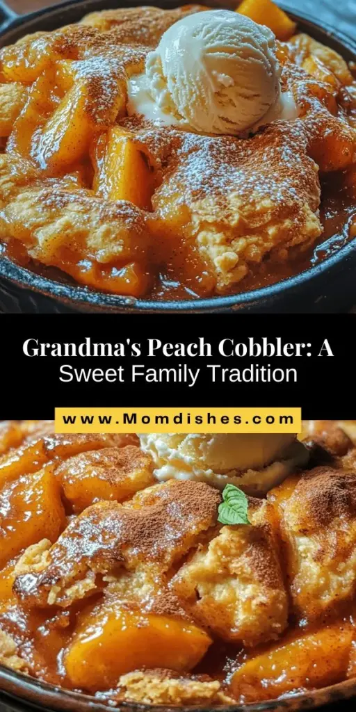 Discover the heartwarming tradition of Grandma's Famous Peach Cobbler, a timeless dessert that embodies family love and summer sweetness. This beloved recipe features fresh peaches, warm spices, and a golden crust, perfect for any gathering. Learn how to create this nostalgic dish from scratch and elevate your dessert game with serving suggestions like vanilla ice cream or whipped cream. Bake, share, and savor memories! #PeachCobbler #FamilyRecipes #HomemadeDesserts #ComfortFood