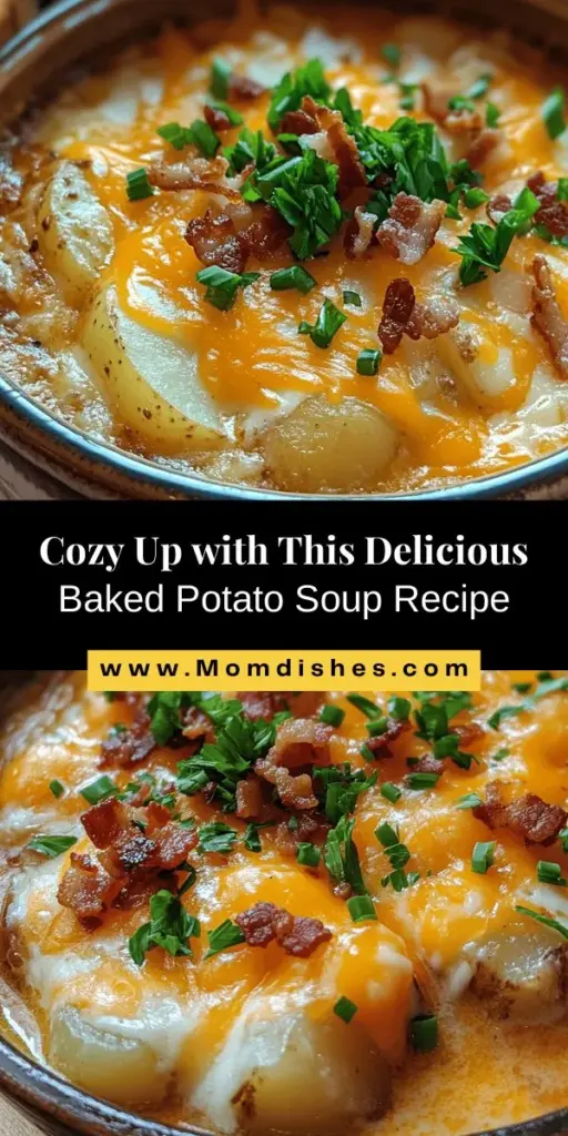 Warm up this winter with a Cozy Baked Potato Soup that’s both comforting and delicious! This creamy soup, loaded with russet potatoes, rich broth, and a medley of toppings like cheese, bacon, and green onions, is perfect for cold nights. Easy to make and fully customizable, it's a family favorite that brings back memories of shared meals. Dive into each hearty spoonful and enjoy the flavors that feel like a warm hug. #BakedPotatoSoup #ComfortFood #SoupSeason #HomemadeCooking #Foodie