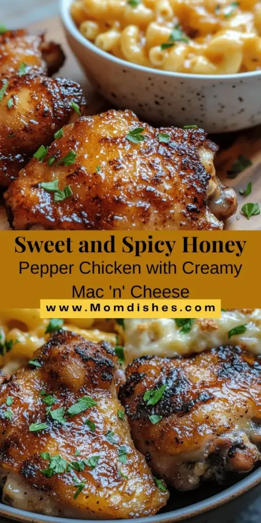 Discover a delicious twist on comfort food with Sweet and Spicy Honey Pepper Chicken paired with creamy macaroni cheese. This mouthwatering dish features crispy chicken glazed in a rich honey pepper sauce, perfectly complemented by silky macaroni cheese. Perfect for family dinners or gatherings, this recipe is a crowd-pleaser that marries sweet and savory flavors in every bite. Try it out and elevate your mealtime! #ComfortFood #ChickenRecipes #MacaroniCheese #DinnerIdeas #HomeCooking