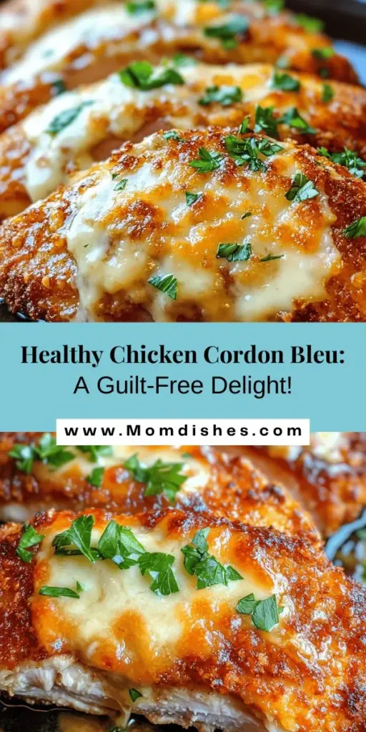 Indulge in a guilt-free version of the classic Chicken Cordon Bleu with this healthy recipe! Featuring tender chicken breasts, low-fat Swiss cheese, lean turkey ham, and whole wheat breadcrumbs, this dish is both nutritious and delicious. Baked to perfection, it delivers all the flavors you love while keeping calories in check. Discover how to create a satisfying meal that's perfect for your healthy lifestyle! #HealthyEating #ChickenCordonBleu #HealthyRecipes #CleanEating #ComfortFood