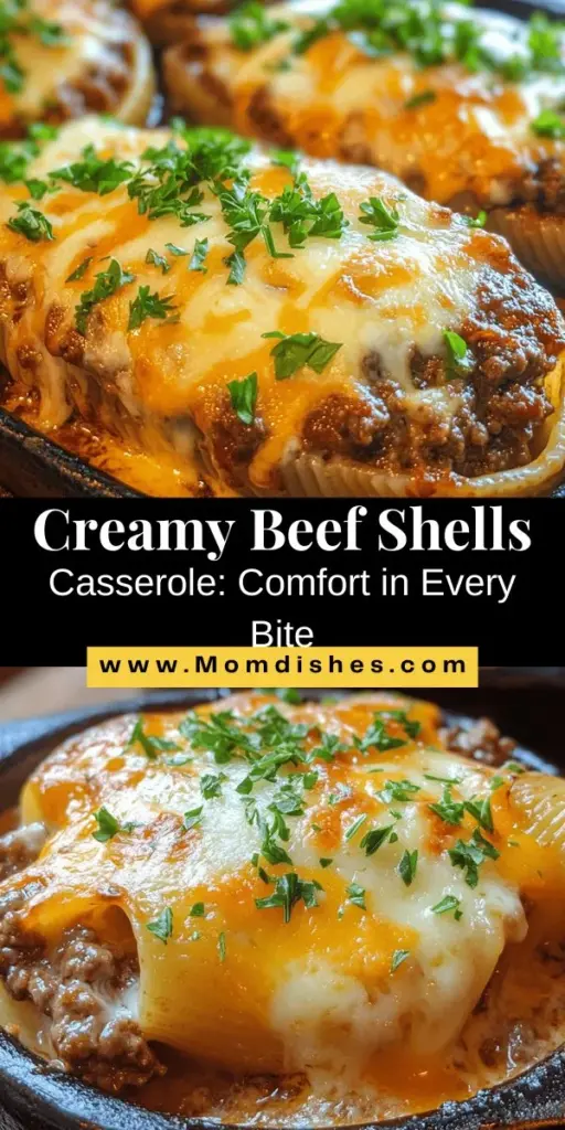 Discover the ultimate comfort food with this creamy beef shells casserole! Filled with jumbo pasta shells, savory ground beef, aromatic vegetables, and a rich creamy sauce, this dish is the perfect blend of warmth and nostalgia. Ideal for chilly evenings or family gatherings, it promises to delight every palate. Dive into the recipe and enjoy the joy of sharing a hearty meal with your loved ones! #Casserole #ComfortFood #FamilyDinner #BeefRecipes #CreamyDeliciousness