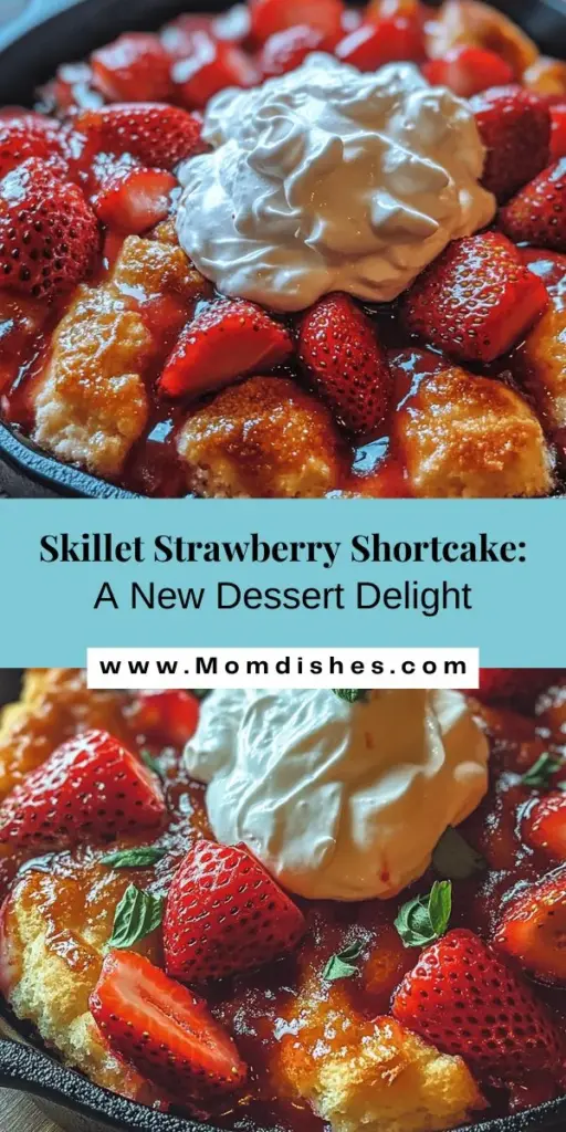 Discover the delightful Strawberry Shortcake Skillet Delight, a modern twist on the classic dessert! This easy recipe enhances flavors through a skillet baking technique, creating a warm, golden crust and tender inside. With fresh strawberries, a sweet syrup, and fluffy whipped cream, this dessert is perfect for sharing at gatherings or cozy family dinners. Get ready to impress your loved ones with every delicious bite! #StrawberryShortcake #SkilletDessert #Baking #SweetTreats #DessertRecipes